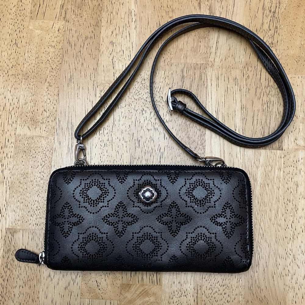 Brighton Octva Perforated Leather Wristlet Crossbody Metallic Brown Preowned‎